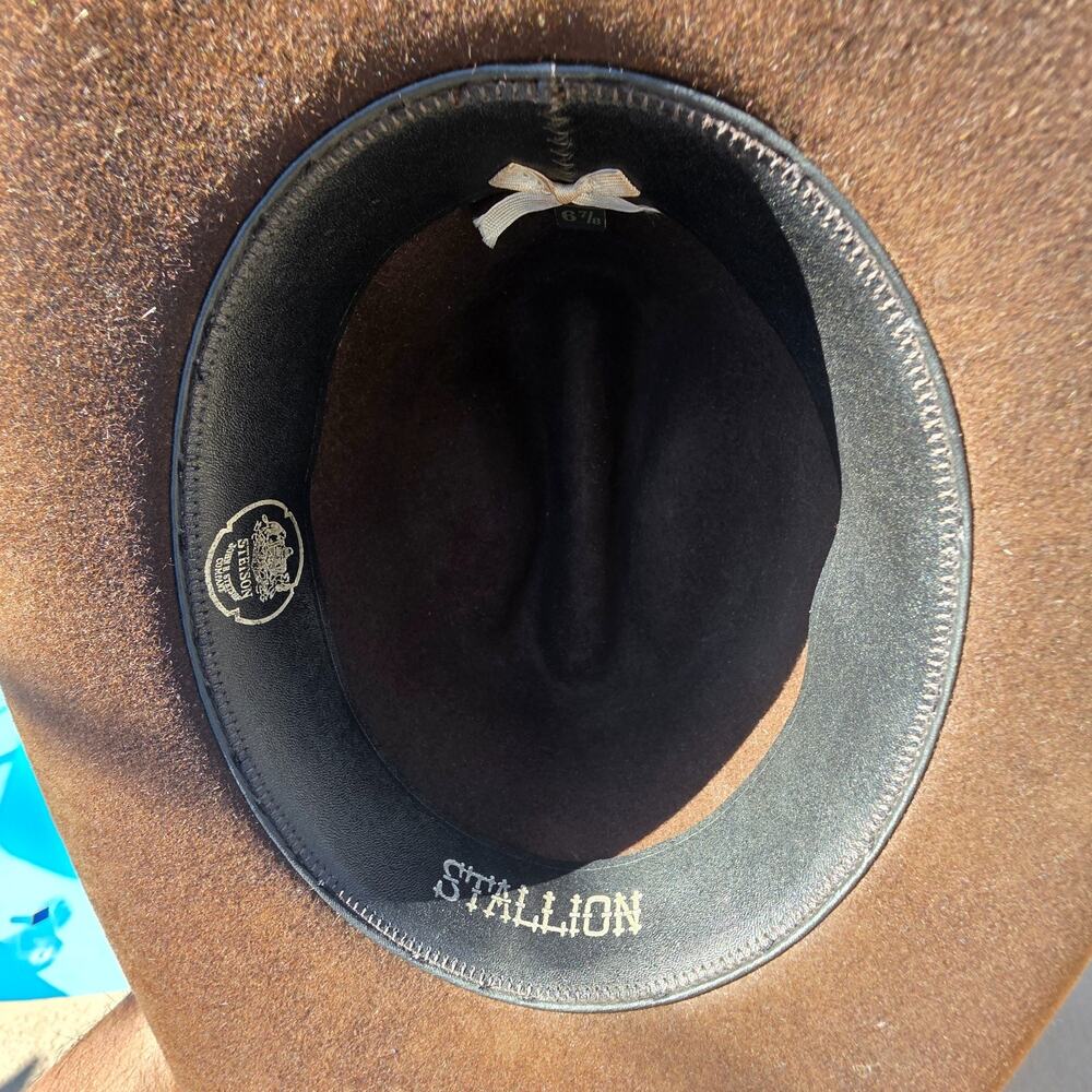 Vintage Stetson “Stallion” Cowboy Hat Size 6 7/8 Brown with Feather – USA Made - Picture 9 of 12